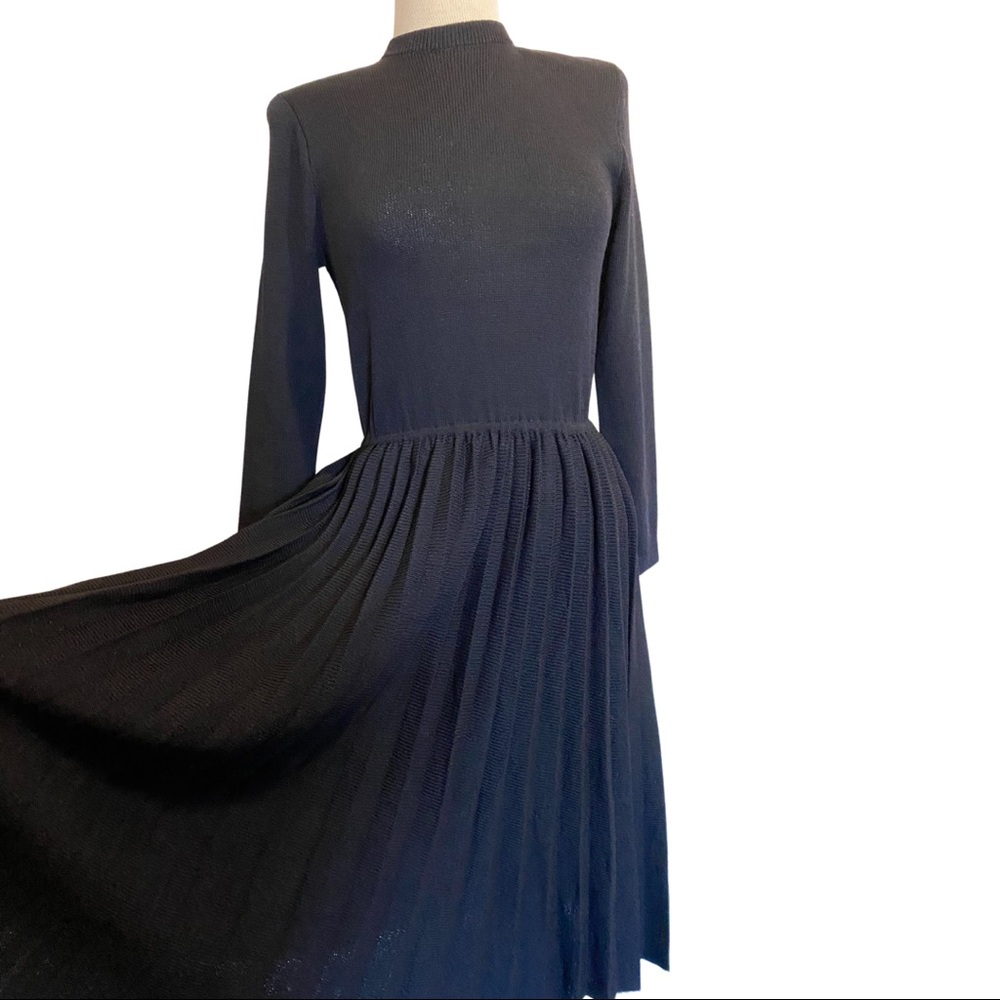 1980s St. John Black Knit Pleated Dress